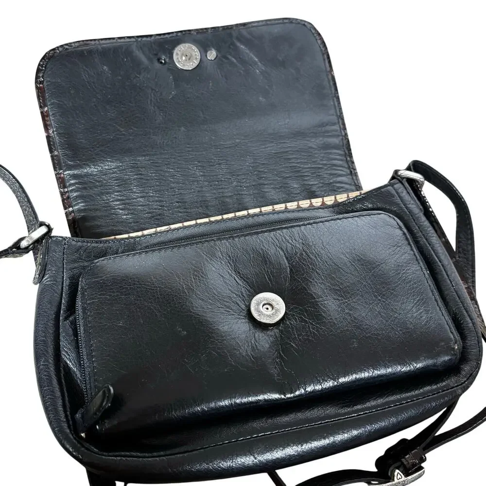 Vintage Brighton crossbody bag shoulder bag purse BLACK & brown moc croc FLAW